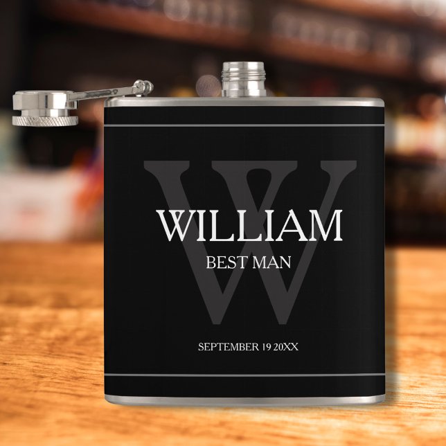 Wedding Best Man Gift Script Name Cool Chic Black Hip Flask (A gift he will treasure.)