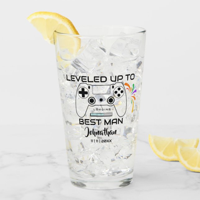 Wedding Best Man Levelled Up Gamer Glass (Front Ice)