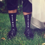 Wedding Best Man Personalised Black Socks<br><div class="desc">Dress the men of your wedding party with coordinating personalised socks. "Best Man" is written down the front of the socks in bold white typography. Personalise these keepsake socks with your first names and wedding date in simple white typography.</div>
