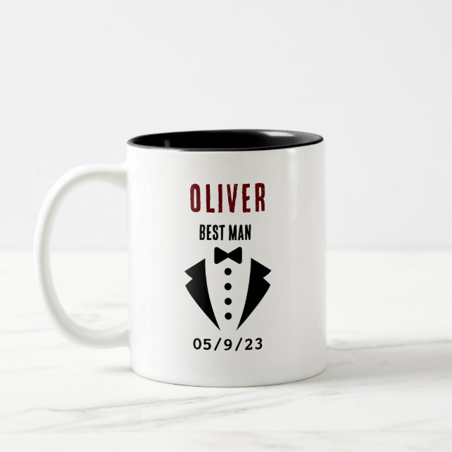 Wedding BEST MAN Tuxedo Personalised Name Two-Tone Two-Tone Coffee Mug (Left)