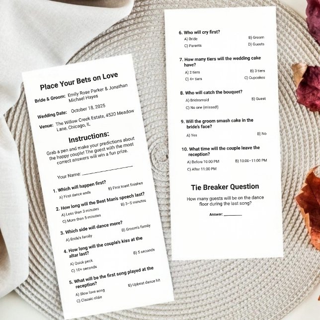 [Wedding Betting Sheet] Wedding Prop Bets Game Card ([Wedding Betting Sheet] Wedding Prop Bets Game Card)