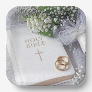 Wedding Bible with Lily of the Valley Bouquet Paper Plate