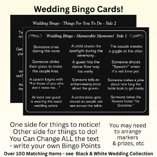 Wedding BINGO!  Game for Guests Black White  Card