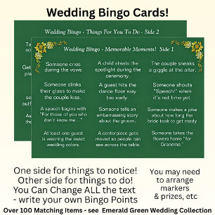 Wedding BINGO! Game for Guests Emerald Green Card