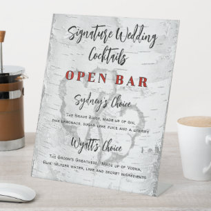 Wedding Birch Open Bar Reception Sign
