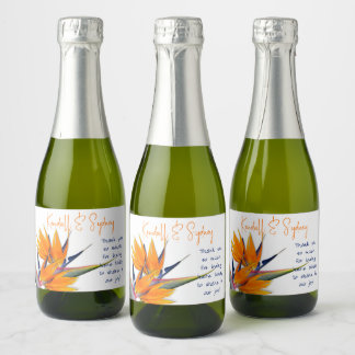 Wedding Bird of Paradise Flowers Thank You Sparkling Wine Label