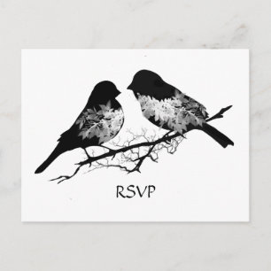 Wedding Birds Black White  RSVP Invitation Postcard