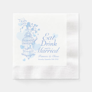 Wedding birds eat drink be married blue napkins