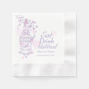 Wedding birds eat drink be married purple napkins