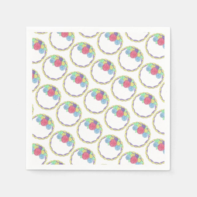 Wedding Birthday Bridal Shower Floral Round Cake Napkin (Front)