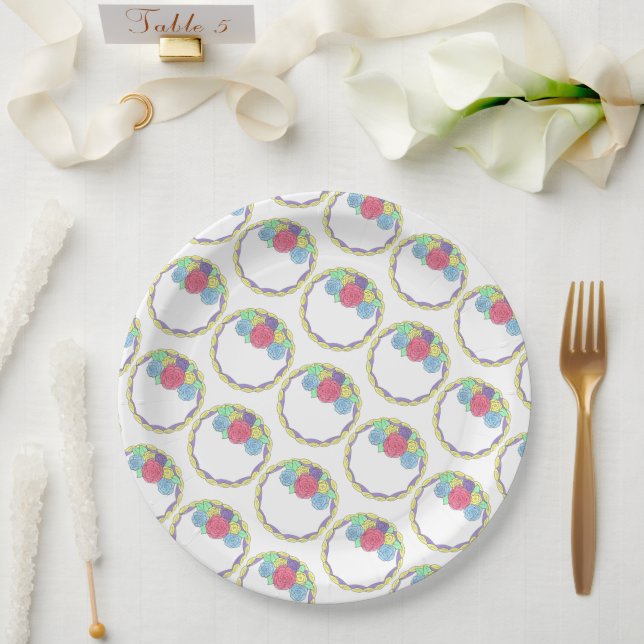 Wedding Birthday Bridal Shower Floral Round Cake Paper Plate (Wedding)