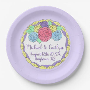 Wedding Birthday Bridal Shower Floral Round Cake Paper Plate