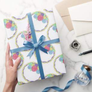 Wedding Birthday Cake Floral Pastel Icing Rose Wrapping Paper