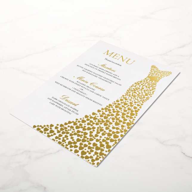 Wedding, Birthday Party or Bridal Shower Menu Gold (Rotated)