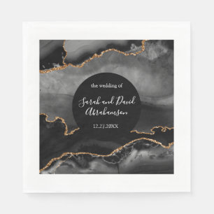 Wedding Black and Gold Glitter Agate Napkin