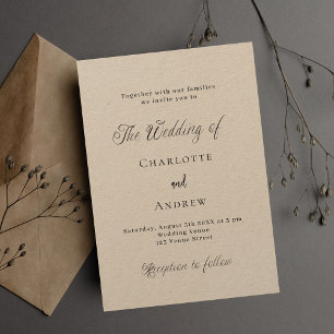 Wedding black classic formal modern simple craft invitation