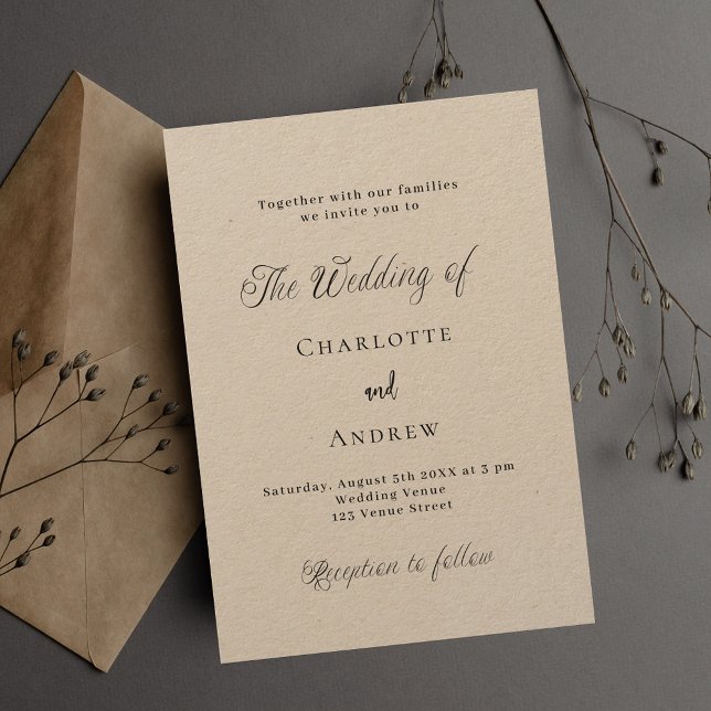 Wedding black classic formal modern simple craft invitation (Creator Uploaded)