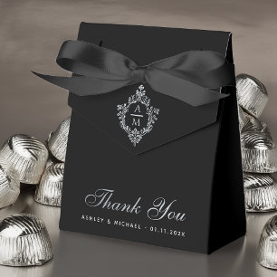 Wedding Black Elegant Monogram in Crest Monochrome Favour Box