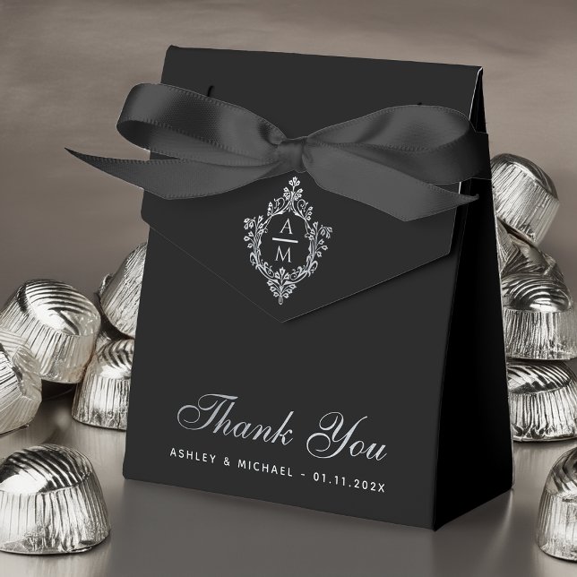 Wedding Black Elegant Monogram in Crest Monochrome Favour Box (Creator Uploaded)