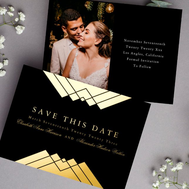 Wedding Black Geometric Gold Save the Date (Creator Uploaded)