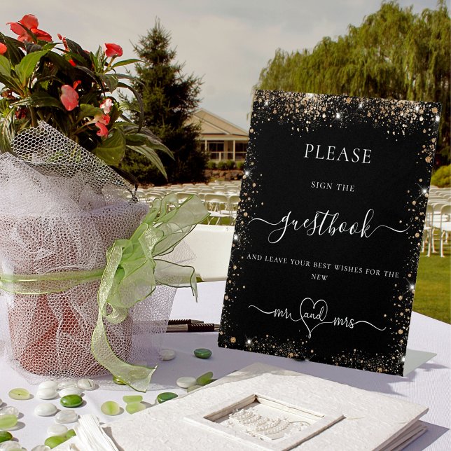 Wedding black gold glitter guest book sign (Creator Uploaded)