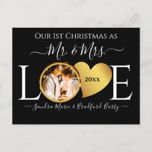 Wedding Black Gold Heart Christmas Name Mr Mrs Ce Holiday Postcard