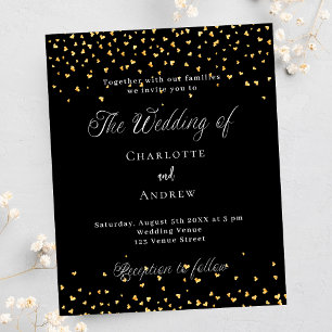 Wedding black gold hearts chic budget invitation