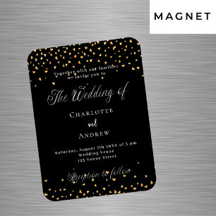 Wedding black gold hearts luxury invitation magnet
