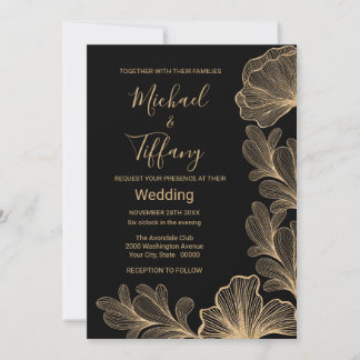 Wedding Black Gold Romantic Filigree Invitation