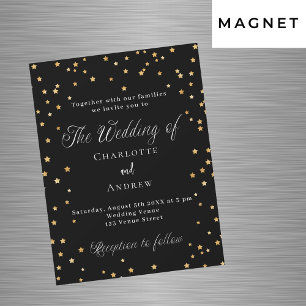 Wedding black gold stars elegant script luxury magnetic invitation