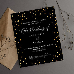 Wedding black gold stars invitation