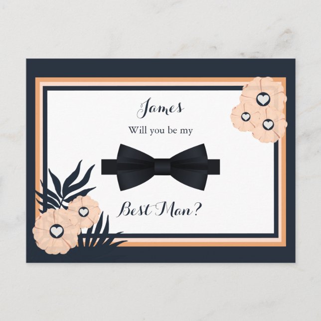 Wedding Black Pearl Watusi Best Man Request Card (Front)