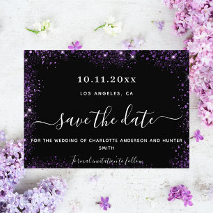 Wedding black purple glitter save the date