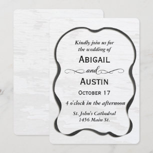 Wedding Black Ribbon Frame on White Painted Wood Invitation