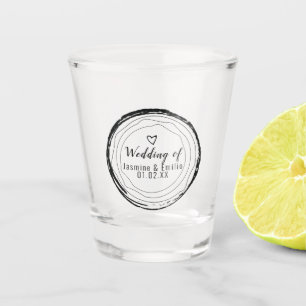 Wedding Black Rings Heart Wood Grain Couples Shot Glass