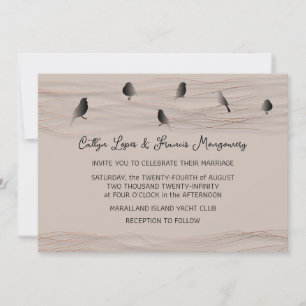 Wedding Black Rose Blush Delicate Lines Birds  Invitation