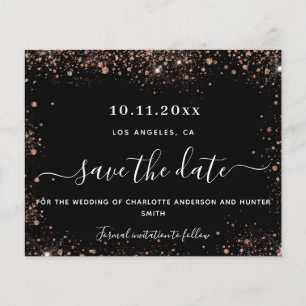 Wedding black rose gold glitter budget save date