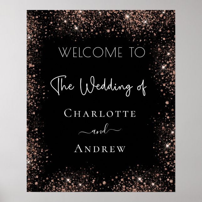 Wedding black rose gold glitter welcome poster (Front)