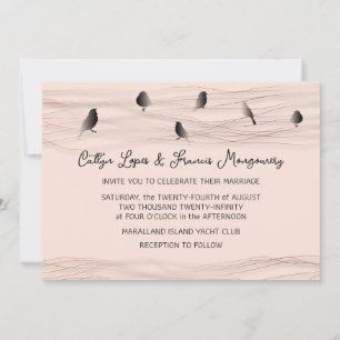 Wedding Black Rose Powder Delicate Lines Birds Invitation