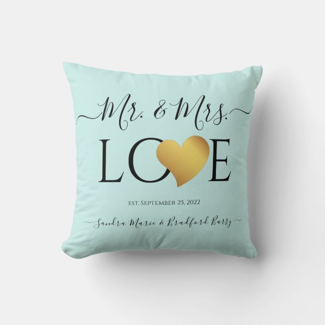 Wedding Black Script  Heart Name Mr. and Mrs Cushion (Front)