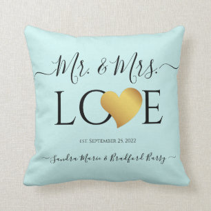 Wedding Black Script  Heart Name Mr. and Mrs Cushion