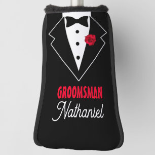 Wedding Black Tie Tuxedo, Red Rose, Customisable Golf Head Cover
