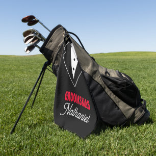 Wedding Black Tie Tuxedo, Red Rose, Customisable Golf Towel