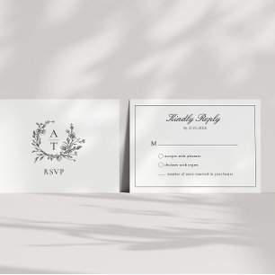 Wedding Black & White Crest Monogram RSVP Card