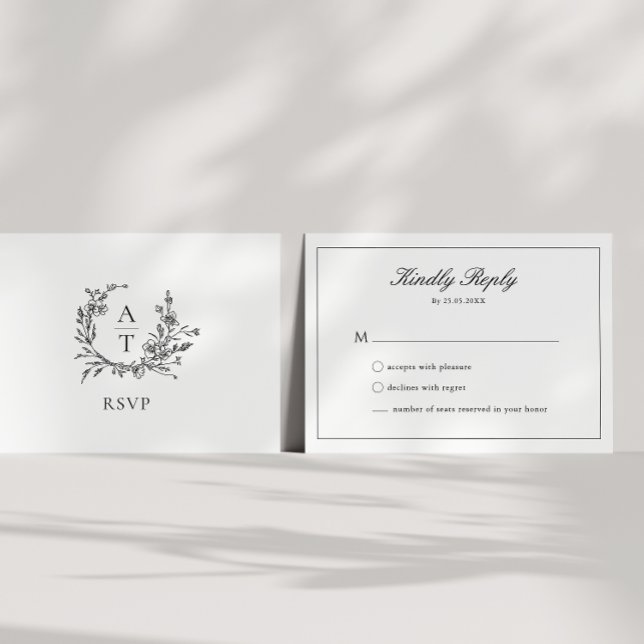 Wedding Black & White Crest Monogram RSVP Card (Creator Uploaded)