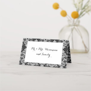 Wedding Black & White Damask Table Place Card