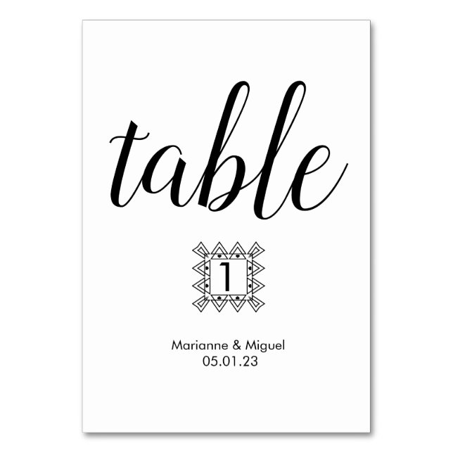 Wedding Black White Decorative Border Table Number (Front)