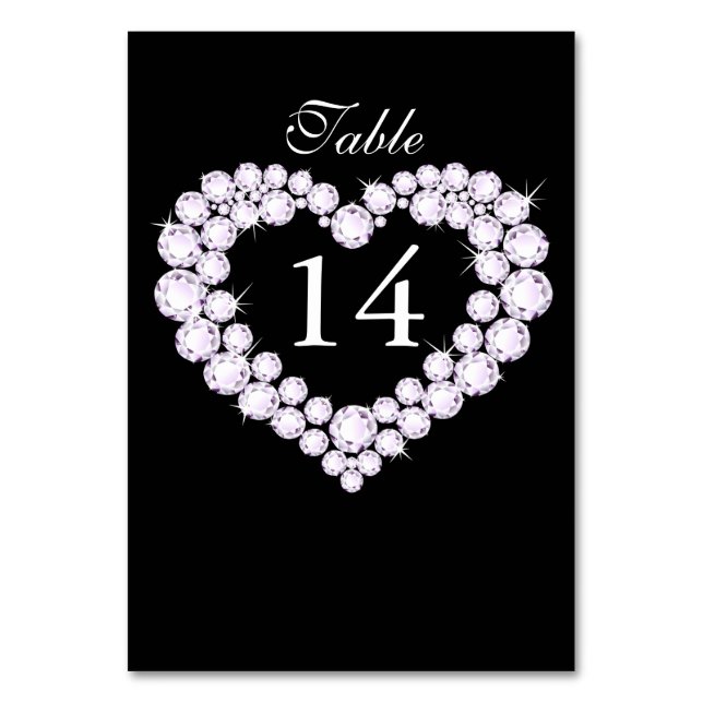 Wedding black & white diamond heart table numbers (Back)