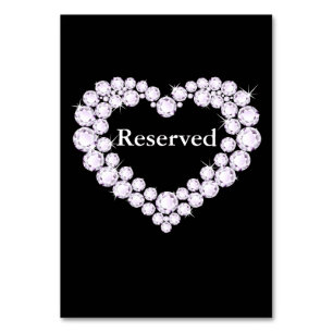 Wedding black & white diamond heart table reserved table number