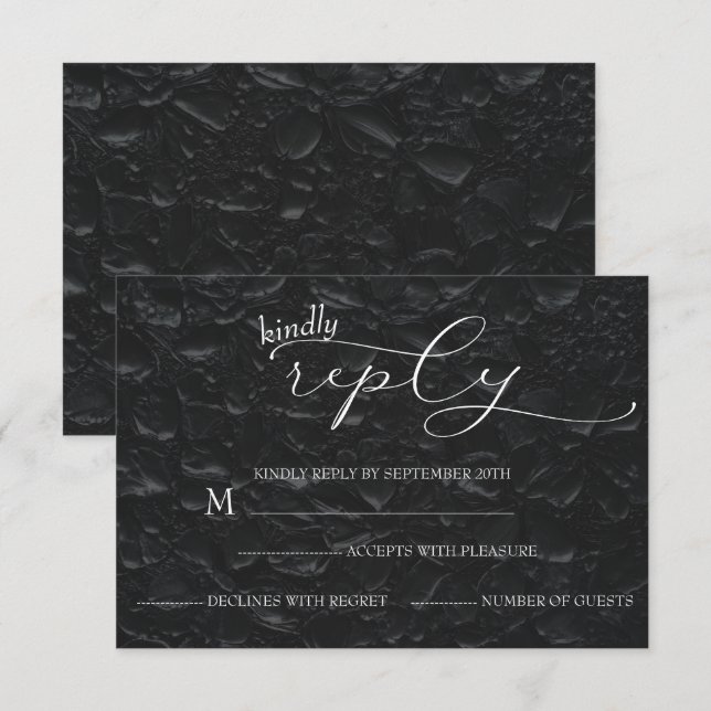 Wedding Black & White Elegant Simple  RSVP Card (Front/Back)